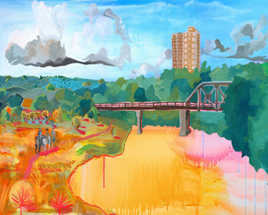 Fort Worth Art Prints — Trinity River Bridge TCU Decor and Artwork Cowboys on the Bridge | Caya Crum Art Crum Art