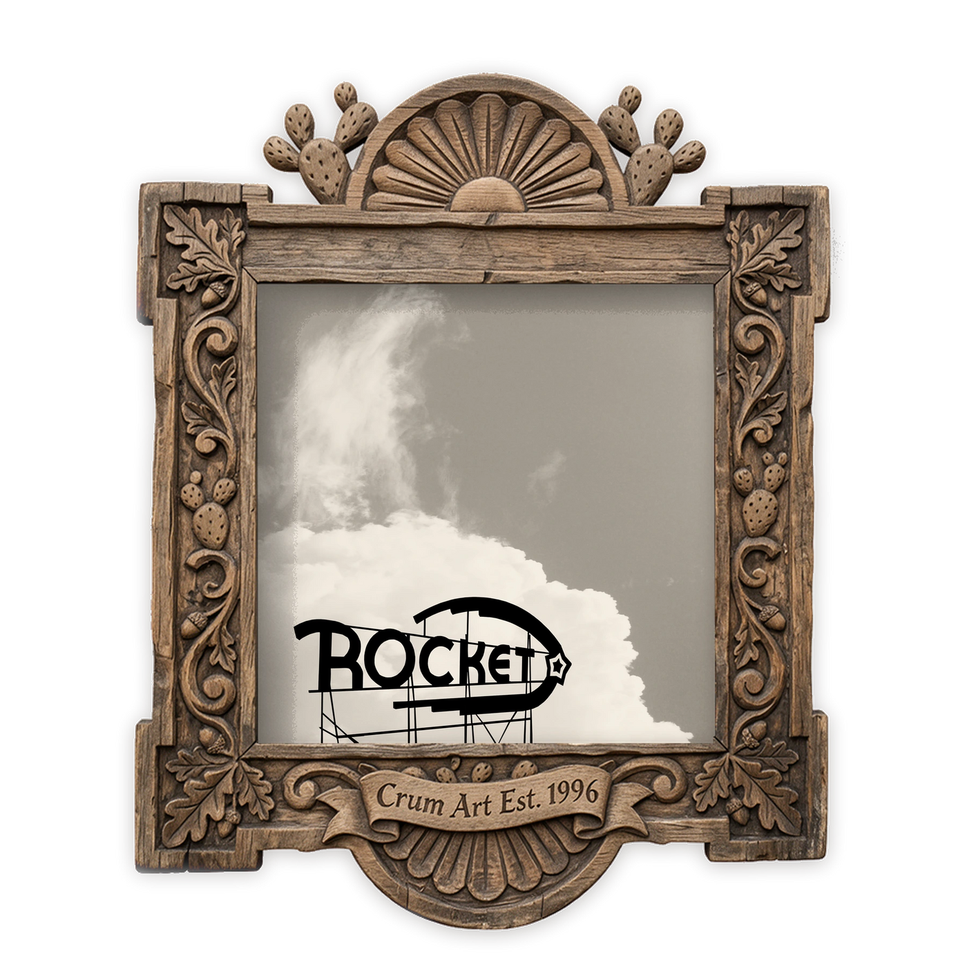Fort Worth Art | Rocket Sign Jacksboro Highway | Betsy Crum — art print in a carved wood frame, Crum Art