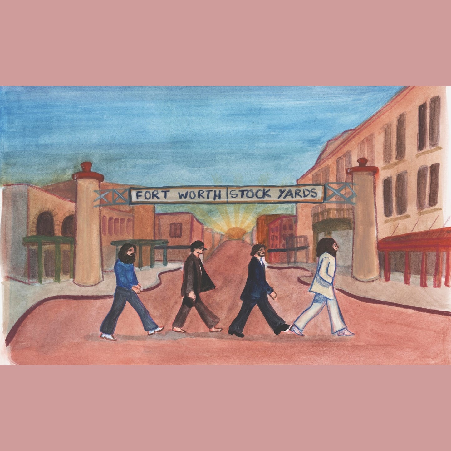Fort Worth Art - Stockyards Beatles Crossing Exchange | Fort Worth Wall Art | Caya Crum Art Art Print