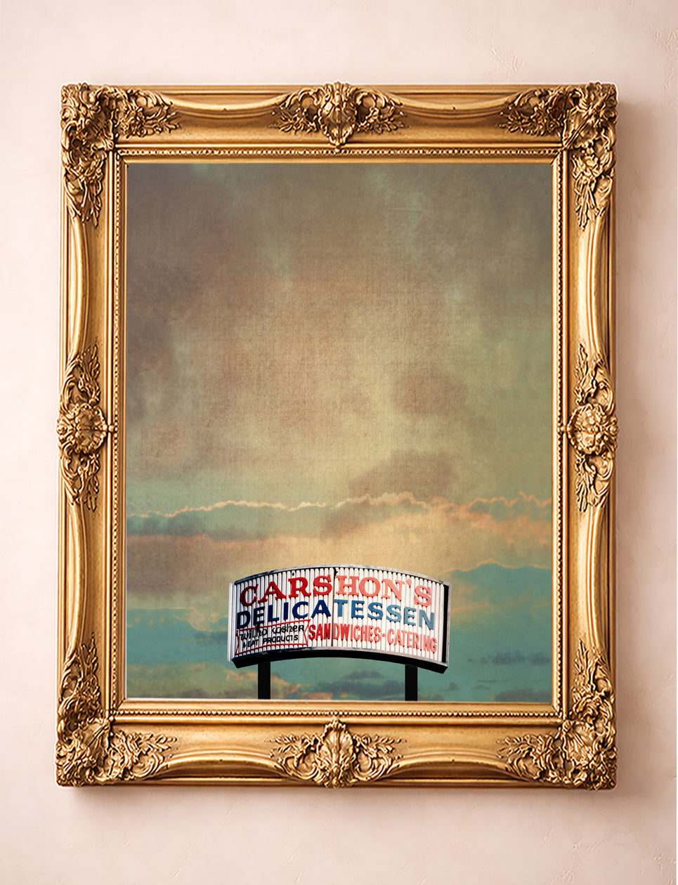 Fort Worth Artr Carshons Deli Moody Sky shown framed by Crum Art