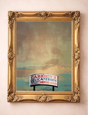 Fort Worth Artr Carshons Deli Moody Sky shown framed by Crum Art