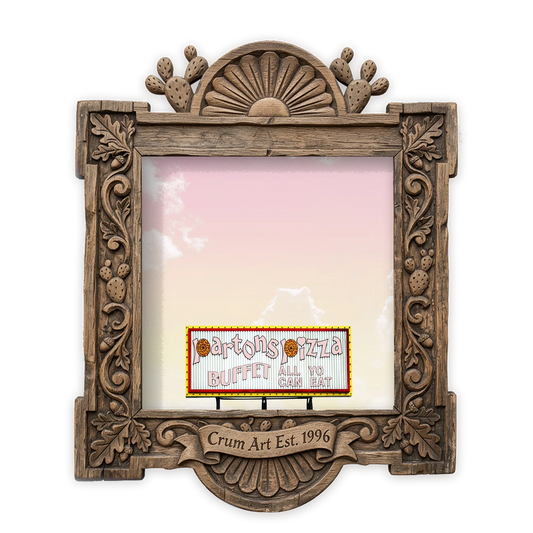 Partons Pizza — Fort Worth art print by Betsy Crum in a square carved wood frame