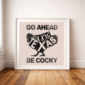 Fort Worth Rooster Typography Art Print