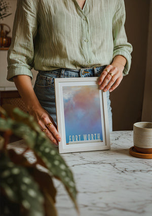 Fort Worth Water Gardens art print by Betsy Crum — neutral frame room mockup