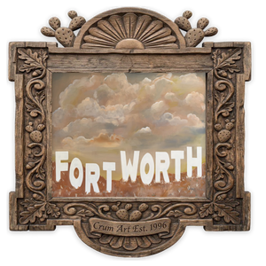 Fort Worth Sign — western art print by Betsy Crum in a horizontal carved wood frame