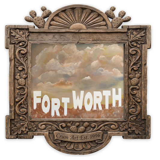 Fort Worth Sign — western art print by Betsy Crum in a horizontal carved wood frame