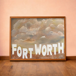 Fort Worth Sign western art print by Betsy Crum — horizontal room scene