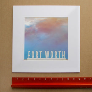 Fort Worth Art Modern Water Gardens Print by Betsy Crum, inspired by the Fort Worth Water Gardens, beautiful cloud color, and a bold modern composition that turns a city landmark into something quiet, spacious, and striking, available at crumart.com. This museum quality print is made right here in Texas.