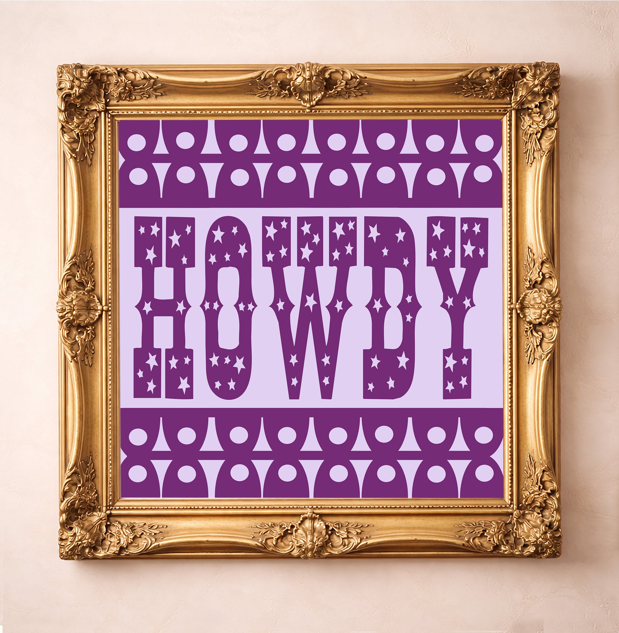Fort Worth Howdy Print in Purple by Crum Art, a matted archival art print inspired by western typography, Texas charm, and a little Cowtown personality. This museum quality print is made right here in Texas.