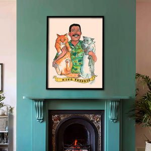 Freddie Mercury Art Print and His Cats Fan Art | Caya Crum