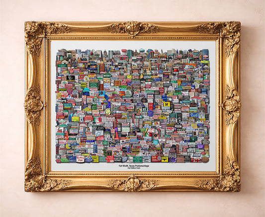 Signs & Landmarks New Fort Worth art print by Carl Crum — in a gold frame