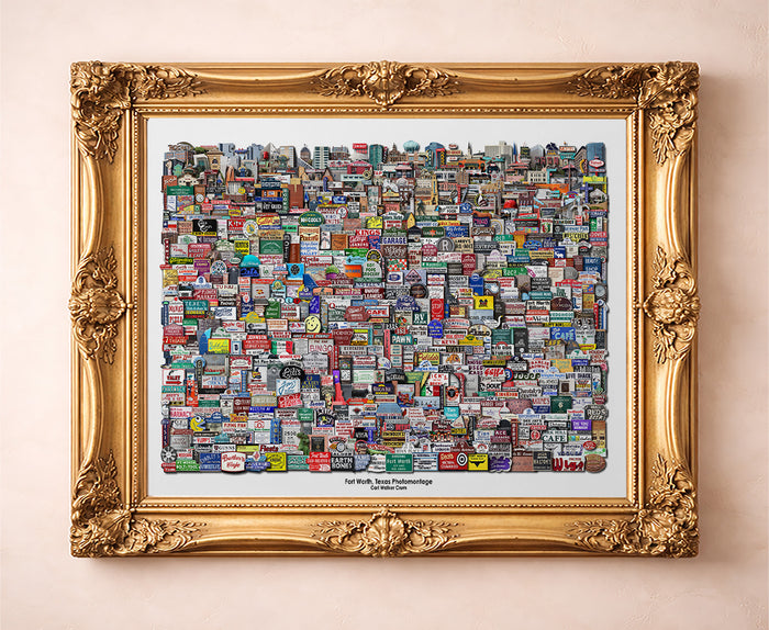 Signs & Landmarks New Fort Worth art print by Carl Crum — in a gold frame