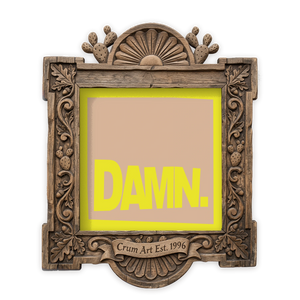 Funny Wall Art | DAMN. Jungalow Print | Betsy Crum — Yellow & Beige — art print in a carved wood frame, Crum Art