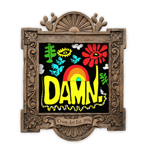 Funny Wall Art | DAMN. Jungalow Print | Betsy Crum — Black — art print in a carved wood frame, Crum Art
