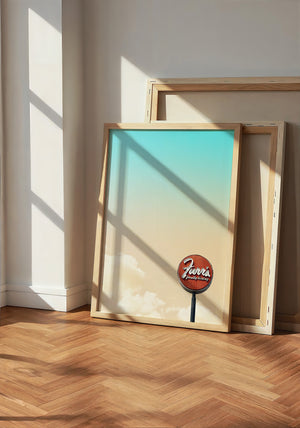Old School Icons Fort Worth art print by Betsy Crum — neutral frame room mockup