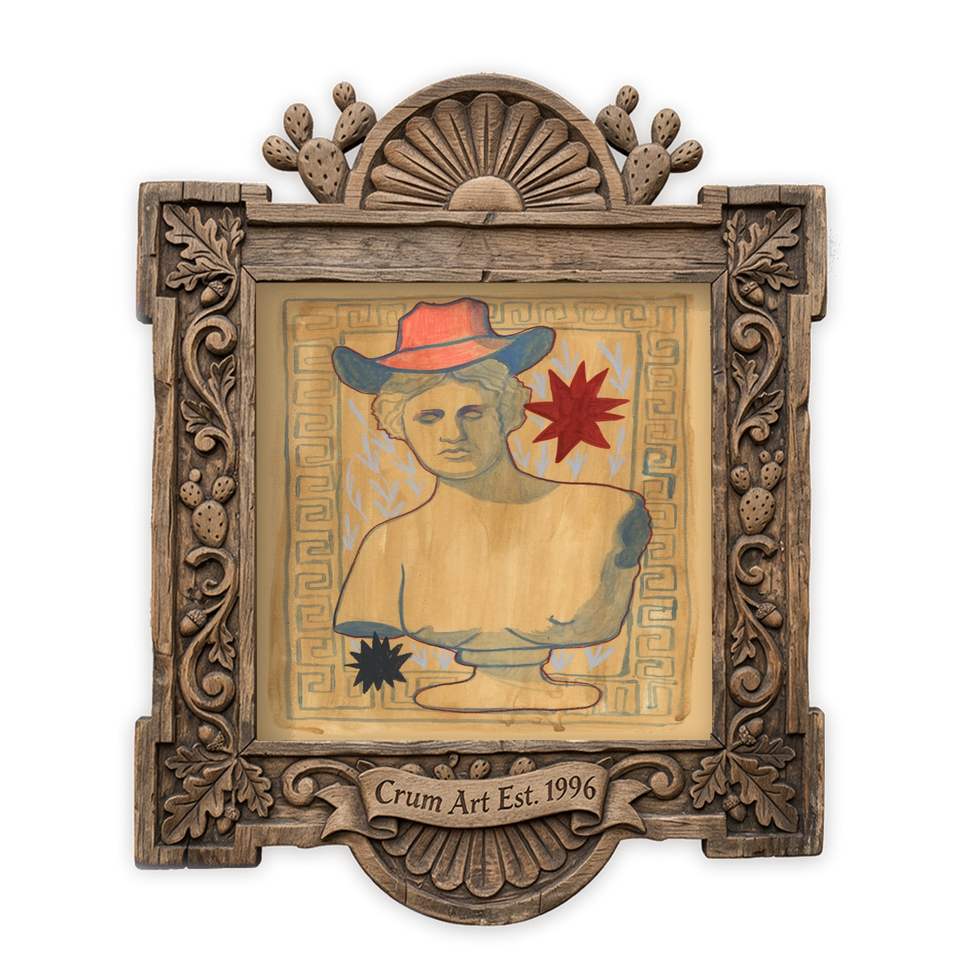 Greco Roman Art | Cowboy Bust Sketchbook | Caya Crum — art print in a carved wood frame, Crum Art