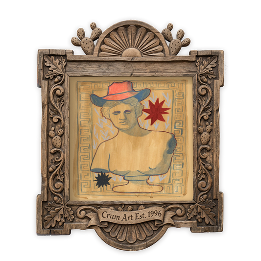 Cowboy Bust Sketchbook — Greco Roman art print by Caya Crum in a square carved wood frame