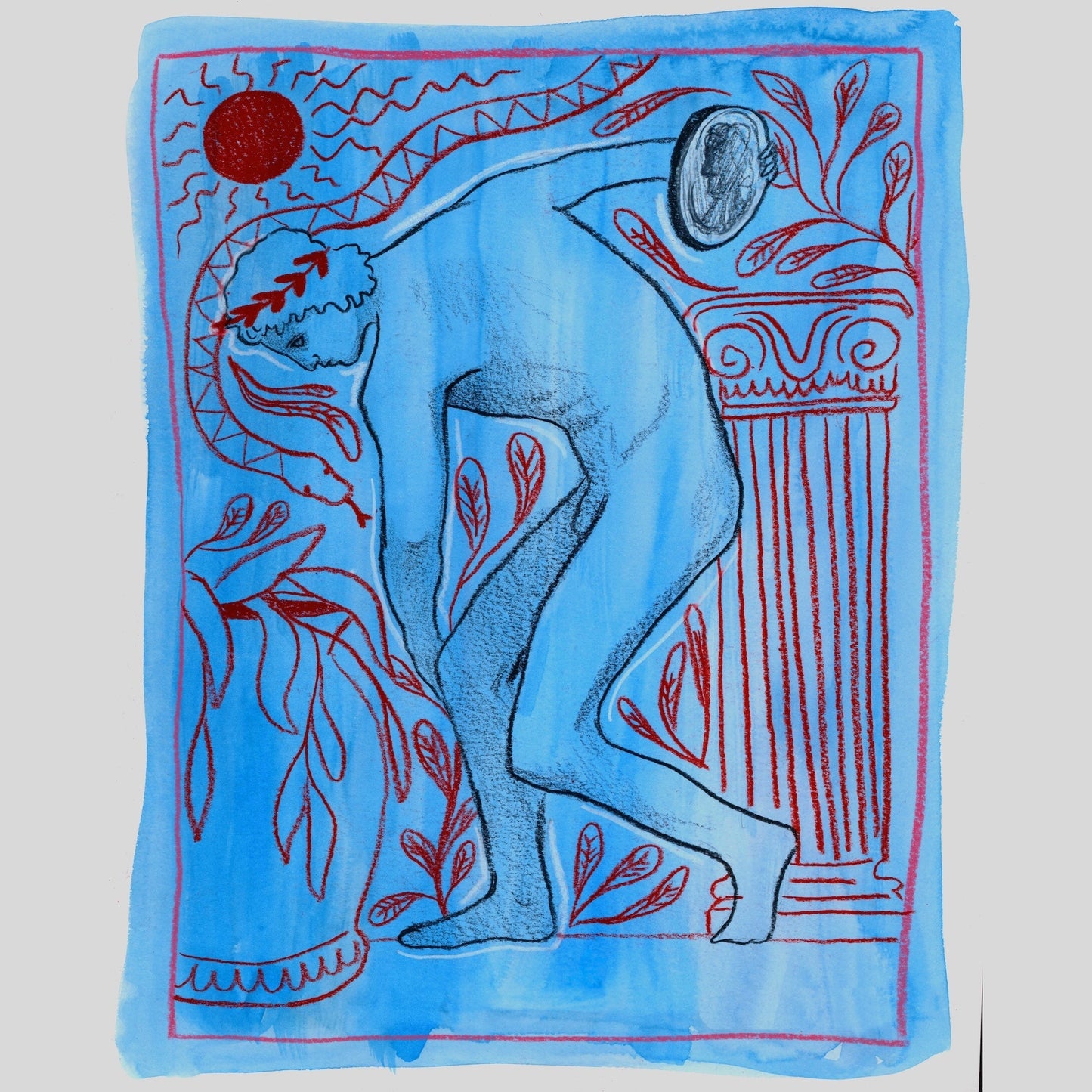 Greco Roman Decor | Discus Blue Art Print | Caya Crum Crum Art