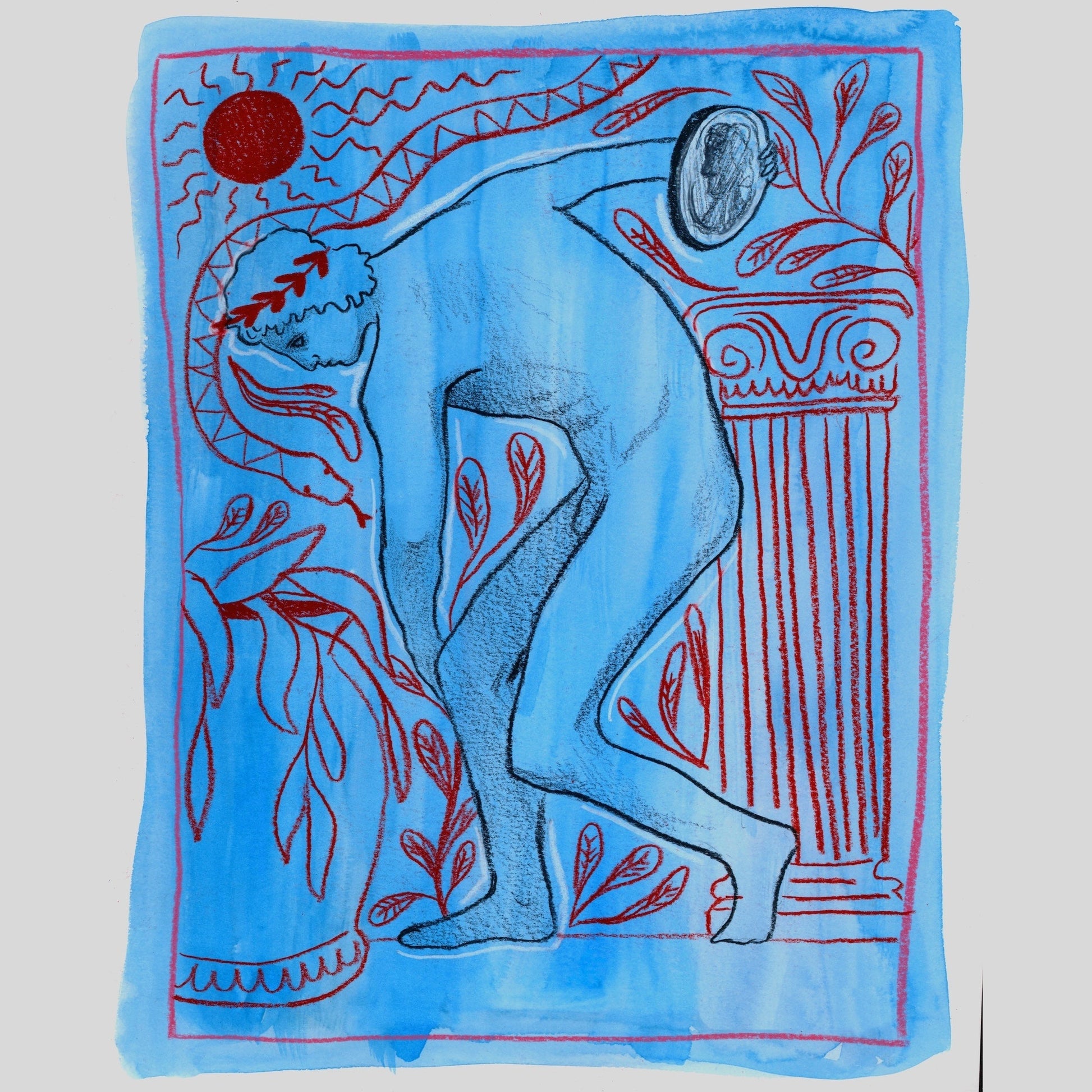 Greco Roman Decor | Discus Blue Art Print | Caya Crum Crum Art