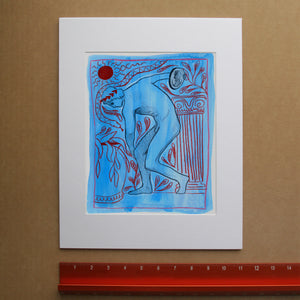 Greco Roman Decor Art Print - Blue Discus Thrower Drawing by Caya Crum