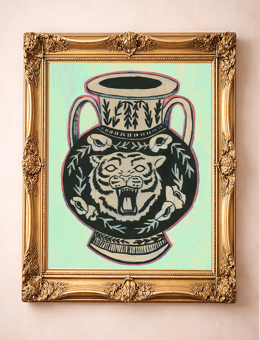 Tiger Amphora Fine Art Print - Mint Green