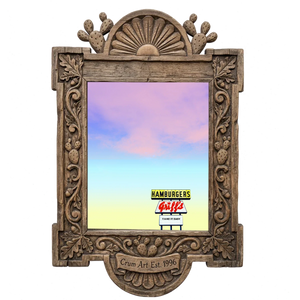 Griff's Hamburgers Sign — Texas roadside art print by Betsy Crum in a carved wood frame