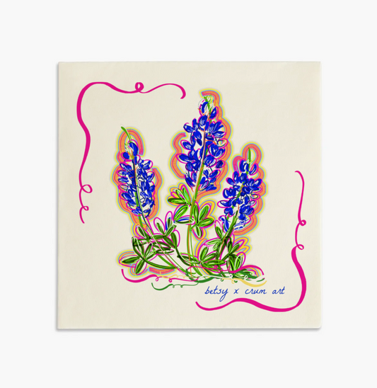 Hill Country Blue Bonnet Cocktail Napkin ideal for the spring graduation easter party.  By Crum Art and Betsy Crum