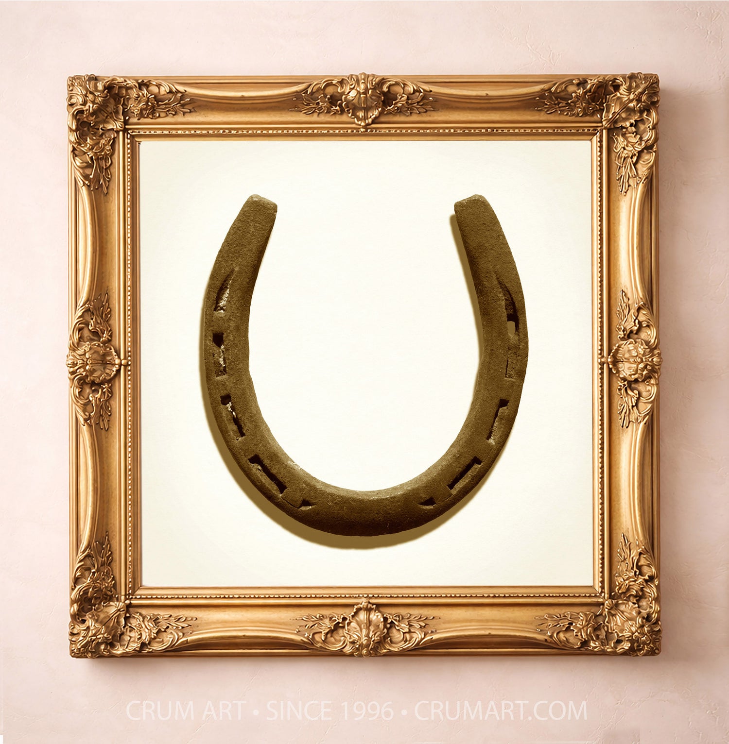 Western wall art Lucky Horseshoe print by Carl Crum detail in a square gold frame