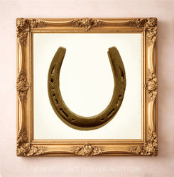 Western wall art Lucky Horseshoe print by Carl Crum detail in a square gold frame