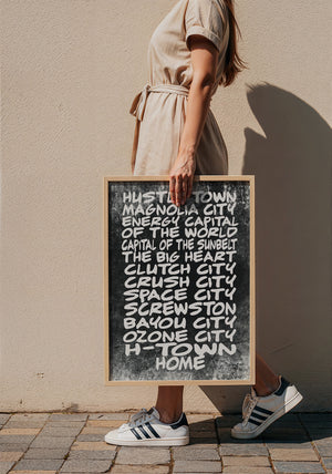 Houston Nicknames Houston art print by Betsy Crum — framed with velvet mat