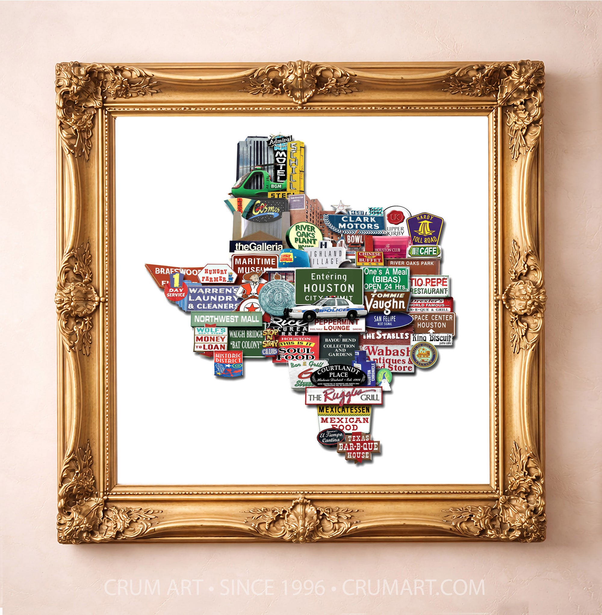 Houston Art Print - Texas Shaped Vintage Signs and Landmarks | Betsy Crum