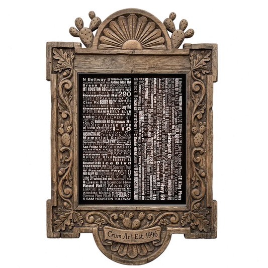 Streets NSEW — Houston art print by Carl Crum in a carved wood frame