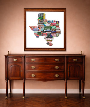Houston Art Print - Texas Shaped Vintage Signs and Landmarks | Betsy Crum