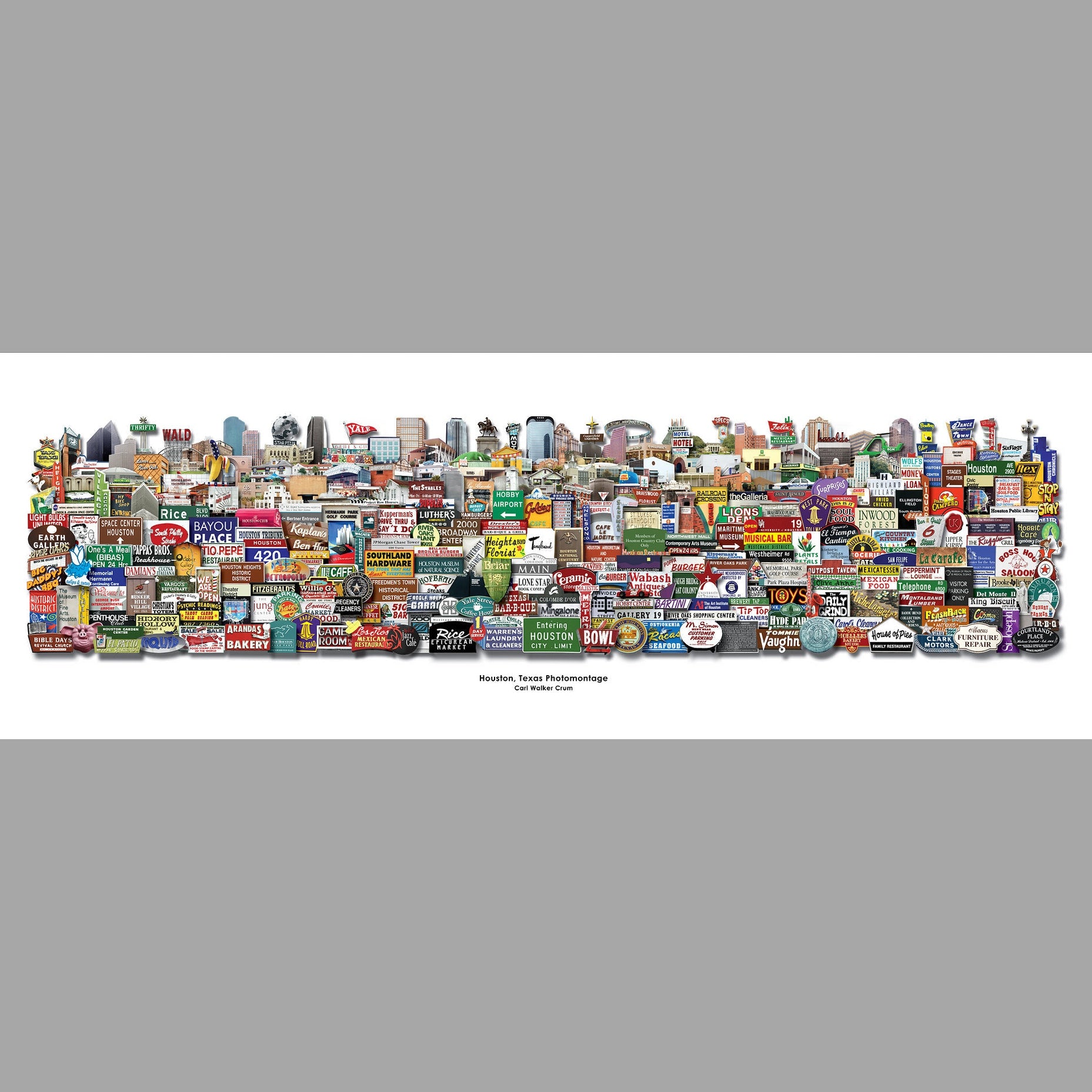 Houston Texas Photomontage by Carl Walker Crum showing signs and landmarks from across Houston Texas