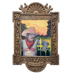 Howdy Rowdy — cowboy art print by Caya Crum in a carved wood frame