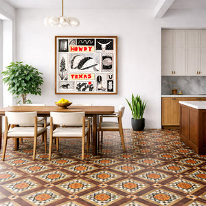 Howdy Texas Icons art print in bright kitchen dining room with hand-drawn Texas collage artwork by Caya Crum.