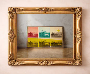 Steer Tripping JY rodeo art print by Carl Crum — in a gold frame