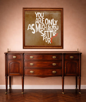 Janis Joplin quote print by Betsy Crum framed in a western styled room