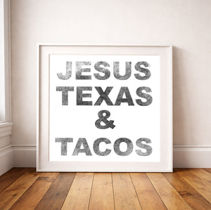 Cool Christian Art Print - Jesus Texas & Tacos Print | Betsy Crum