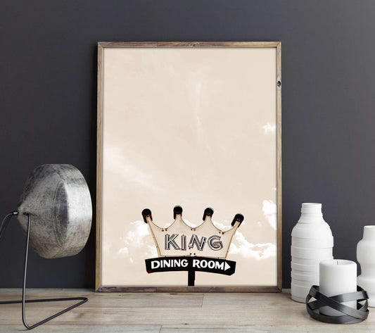 King With A Big Sky Betsy Crum modern art print with crown and dining room sign on cotton rag paper