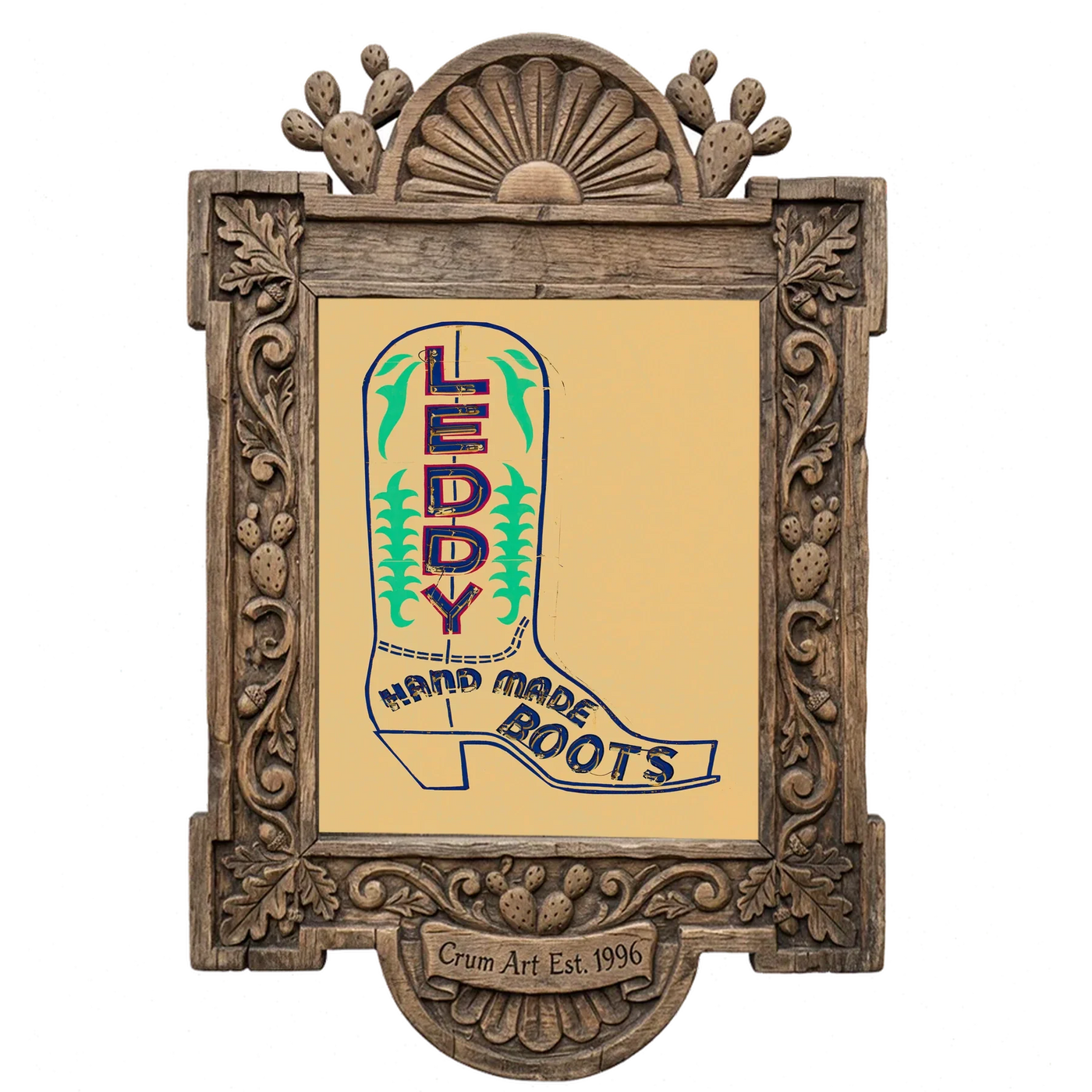 Leddy Boot Beige — art print in a carved wood frame, Crum Art