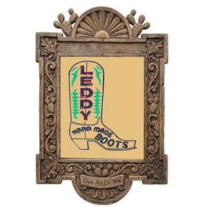 Leddy Boot Beige — cowboy boot art print by Betsy Crum in a carved wood frame
