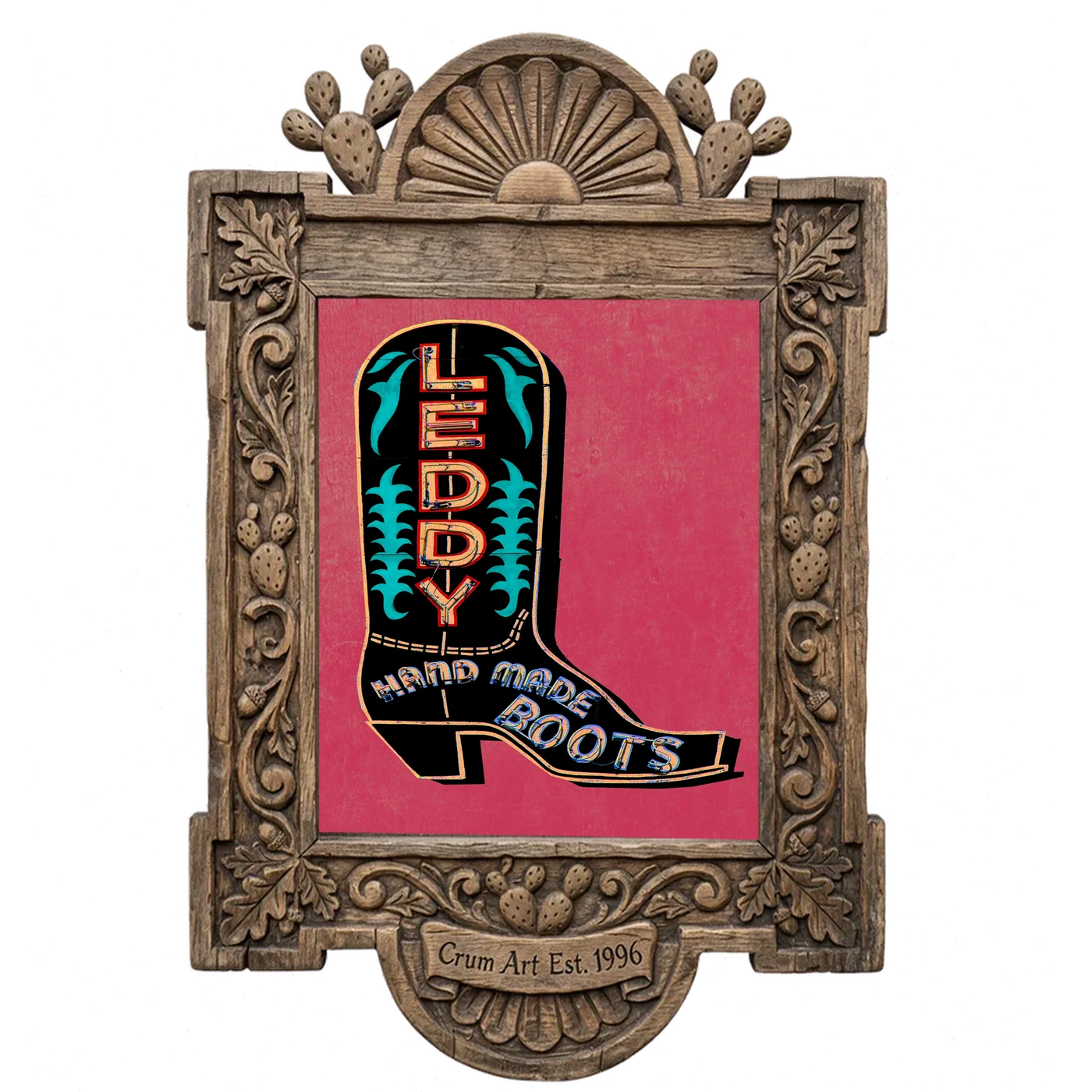 Leddy Boot Black and Pink — art print in a carved wood frame, Crum Art