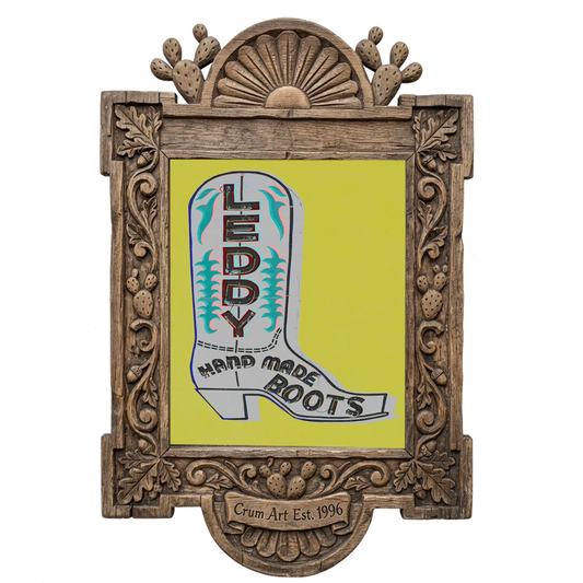 Leddy Boot Green Screen Print — art print in a carved wood frame, Crum Art