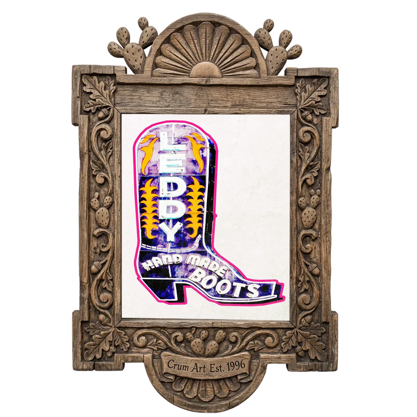 Leddy Boot White — art print in a carved wood frame, Crum Art