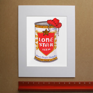 Lone Star beer red cowboy hat art print by Caya Crum shown matted