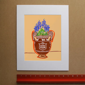 Bluebonnets in a Lone Star amphora art print by Betsy Crum, hand-signed vertical fine art print