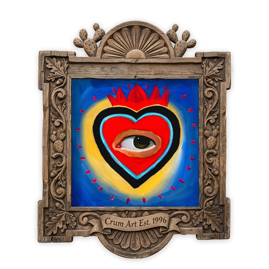 Lover's Eye Sacred Heart — heart art print by Caya Crum in a square carved wood frame