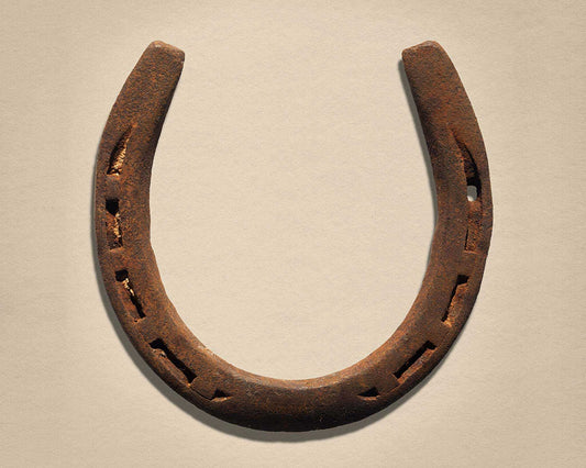 Lucky Seshoe Photograph Print of a rusty horseshoe on beige background by Crum Art Texas
