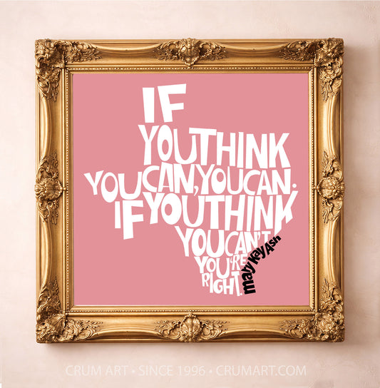 Mary Kay Quote in Pink art print in a gold frame by Betsy Crum — square texas art from Crum Art, available at crumart.com. This museum quality print is made right here in Texas.